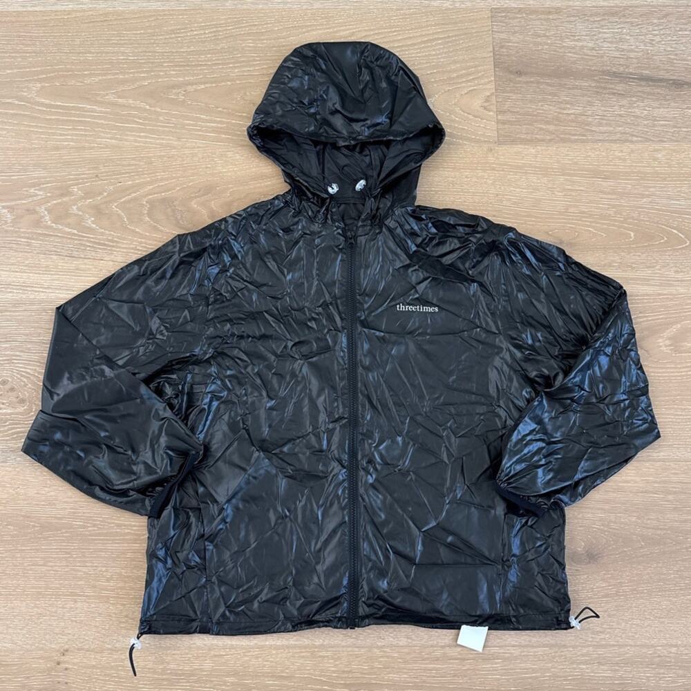 Three Times Athletic Windbreaker Jacket Size S Black
